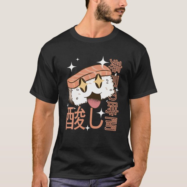 Camiseta Happy Sushi Japan Style Kawaii Food Otaku Art Anim (Frente)