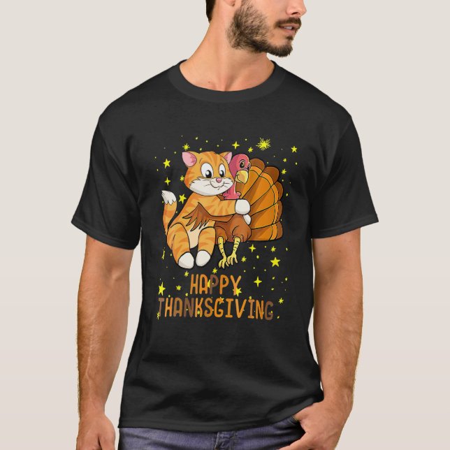 Camiseta Happy Thanksgiving 2021 Cat Turkey For Cat Lovers (Frente)