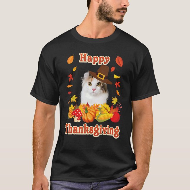 Camiseta Happy Thanksgiving American Curl Cat I'm Thankful  (Frente)