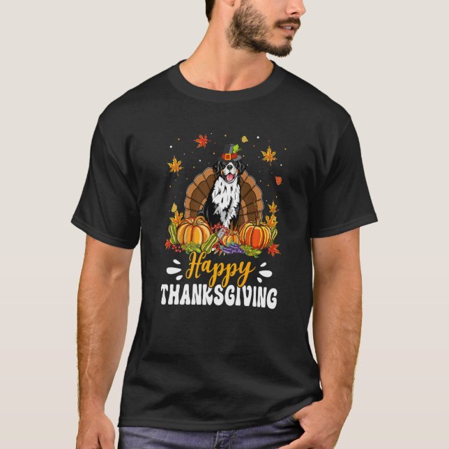 Camiseta Happy Thanksgiving Bernese Mountain Dog Turkey Pum (Frente)