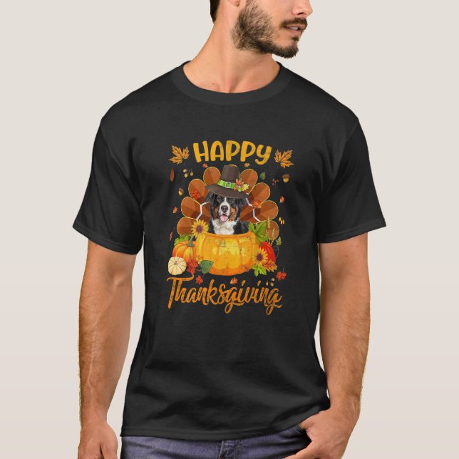 Camiseta Happy Thanksgiving Bernese Mountain Dog Turkey Pum (Frente)