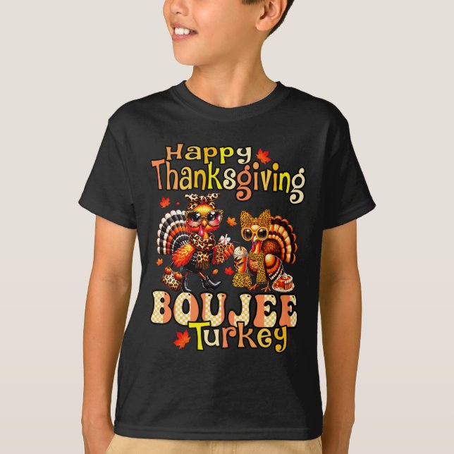 Camiseta Happy Thanksgiving Boujee Turkey Leopard Boo-jee F (Frente)