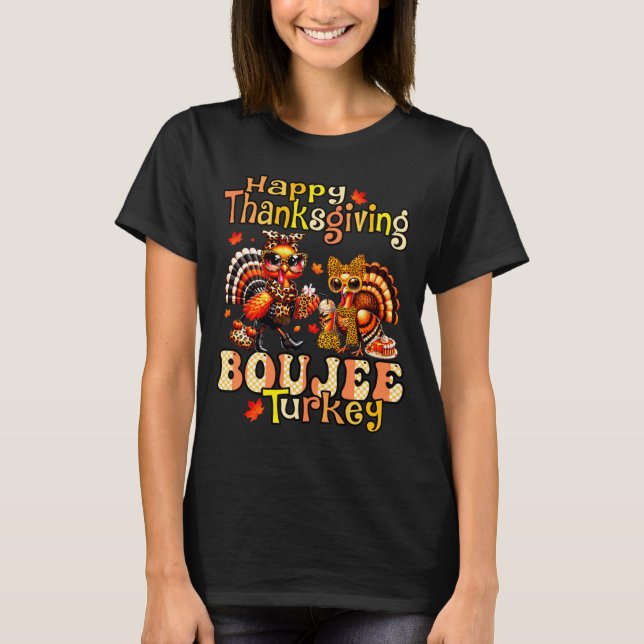 Camiseta Happy Thanksgiving Boujee Turkey Leopard Boo-jee F (Frente)