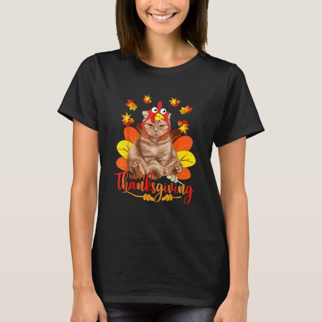 Camiseta Happy Thanksgiving Cat Turkey Christmas Day Tee (Frente)