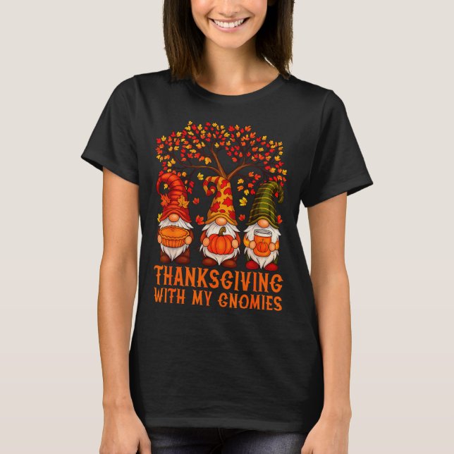 Camiseta Happy Thanksgiving Cute Gnomes Pumpkin Autumn Leav (Frente)