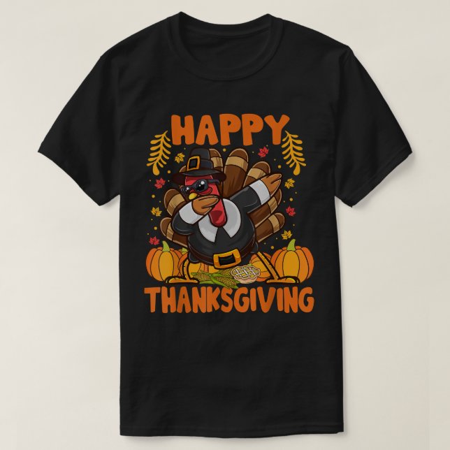 Camiseta Happy Thanksgiving Dabbing Turkey Day Men Women Ki (Frente do Design)
