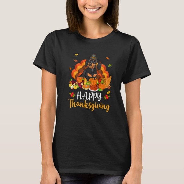Camiseta Happy Thanksgiving Dachshund Dog Turkey Pet (Frente)