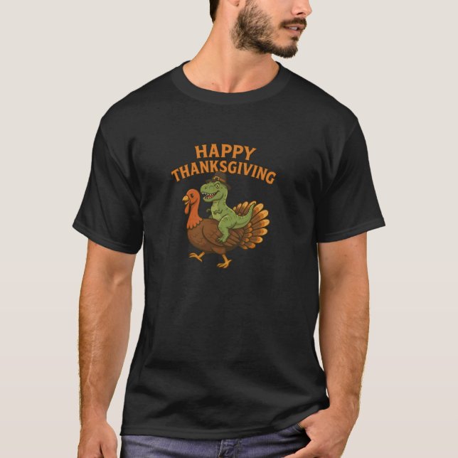 Camiseta Happy Thanksgiving Dinosaur Turkey Pilgrim T Rex P (Frente)