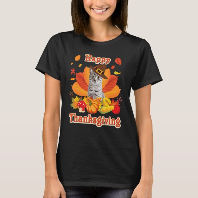 Camiseta Happy Thanksgiving Egyptian Mau Cat I'm Thankful F (Frente)