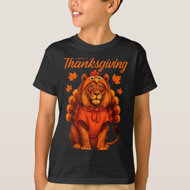Camiseta Happy Thanksgiving Lion Women Boys Girls Kids Outf (Frente)