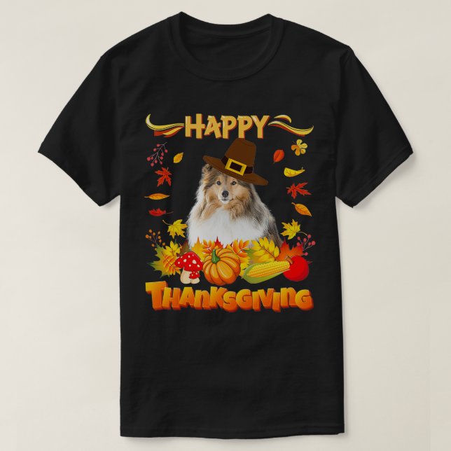 Camiseta Happy Thanksgiving Sheltie Dog I'm Thankful For My (Frente do Design)