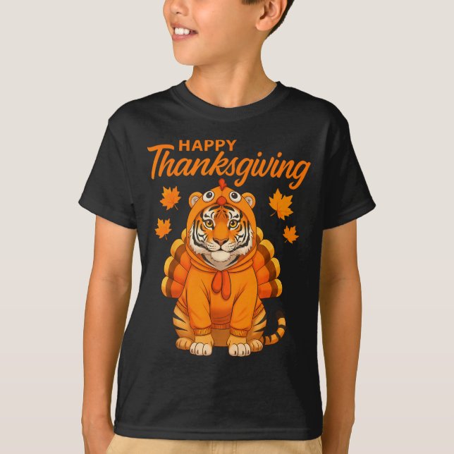 Camiseta Happy Thanksgiving Tiger Women Boys Girls Kids Out (Frente)