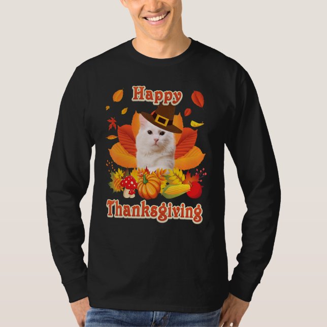 Camiseta Happy Thanksgiving Turkish Angora Cat I'm Thankful (Frente)