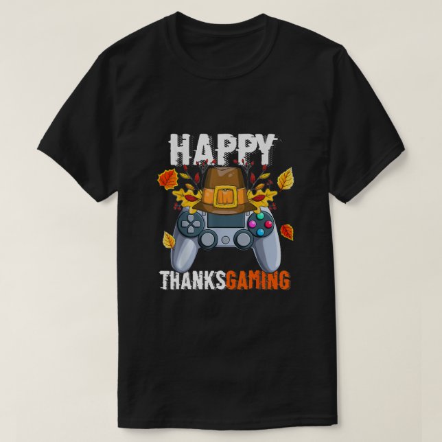 Camiseta Happy Thanksgiving Video Game Controller Pilgrim C (Frente do Design)