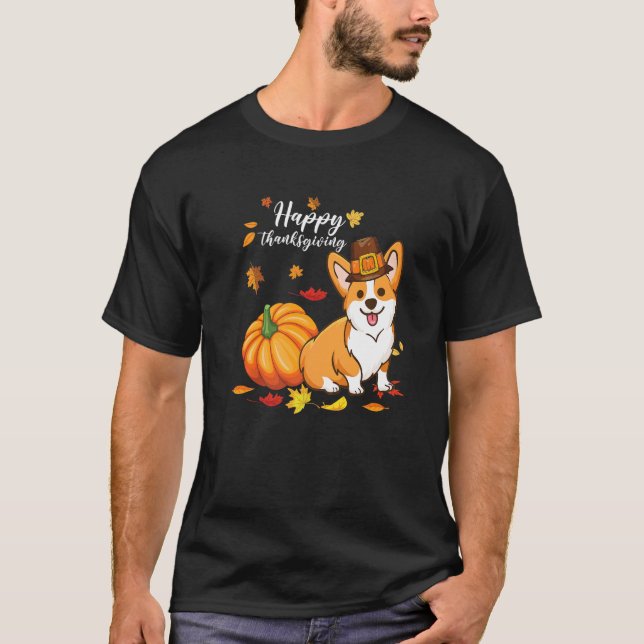 Camiseta Happy Thanksgiving Welsh Corgi Autumn Fall Thanksg (Frente)