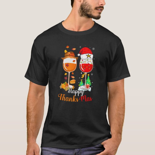 Camiseta Happy Thanksmas Wine Thanksgiving Christmas   (Frente)