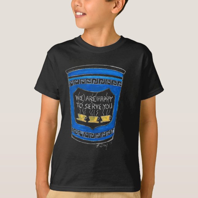 Camiseta Happy To Serve You Blue Greek Diner Coffee Cup Nyc (Frente)