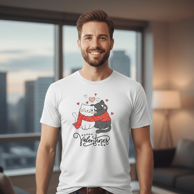 Camiseta Happy Valentine’s Day Cat Shirt | Cute Cats Couple (Criador carregado)