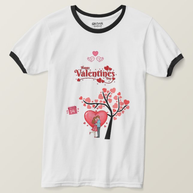Camiseta Happy Valentine’s Day – Romantic Couple  (Frente do Design)
