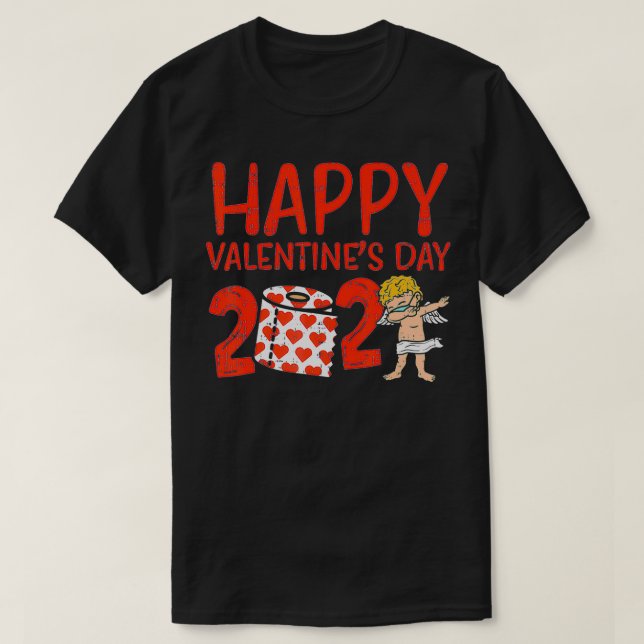 Camiseta Happy Valentines Day 2021 Cupid Face Mask Quaranti (Frente do Design)