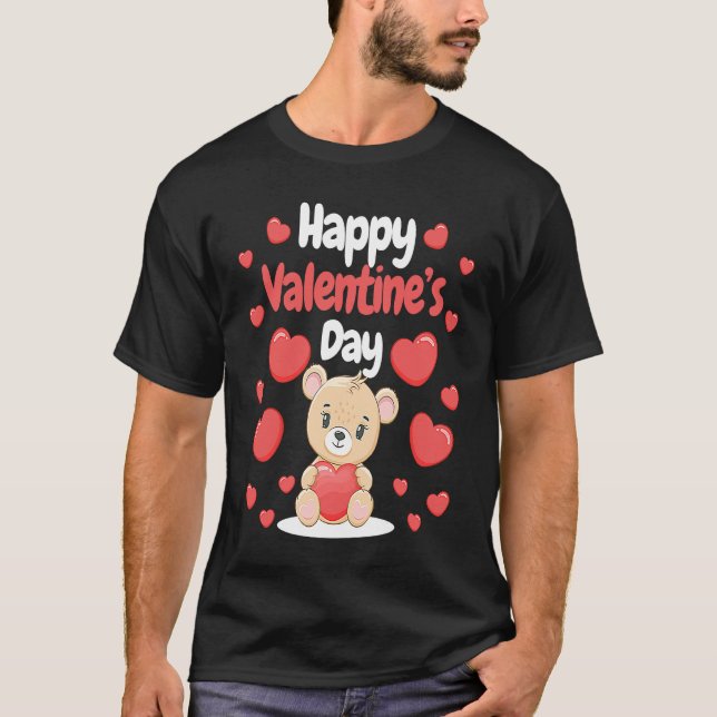 Camiseta Happy Valentine's Day Bear Hearts Love Heart Coupl (Frente)