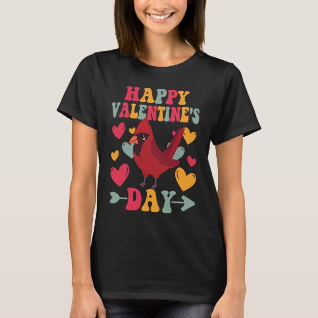 Camiseta Happy Valentines Day Cardinal Heart Love Groovy (Frente)