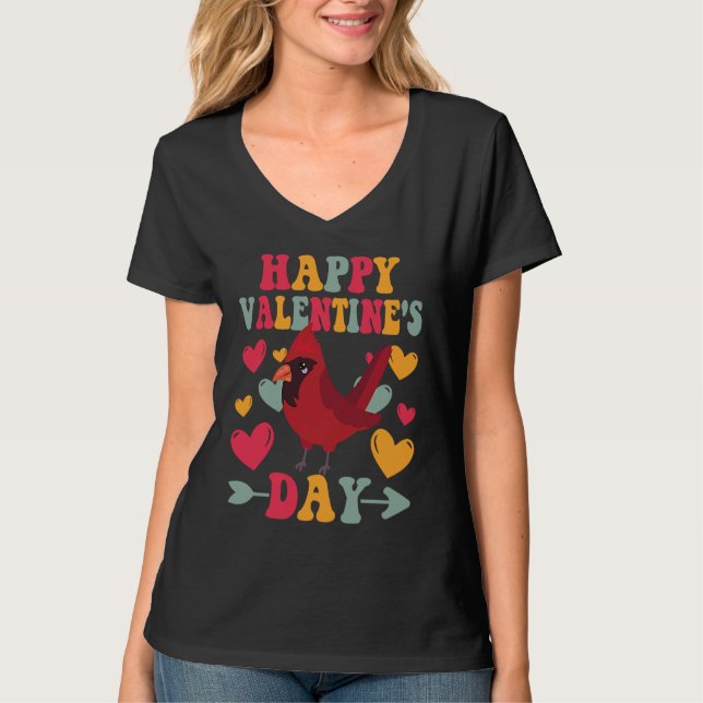 Camiseta Happy Valentines Day Cardinal Heart Love Groovy (Frente)
