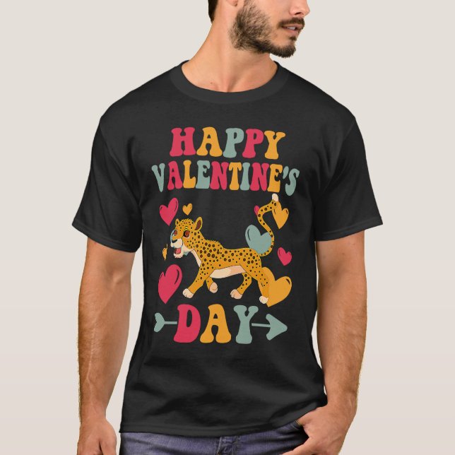 Camiseta Happy Valentines Day Cheetahs Heart Love Groovy (Frente)