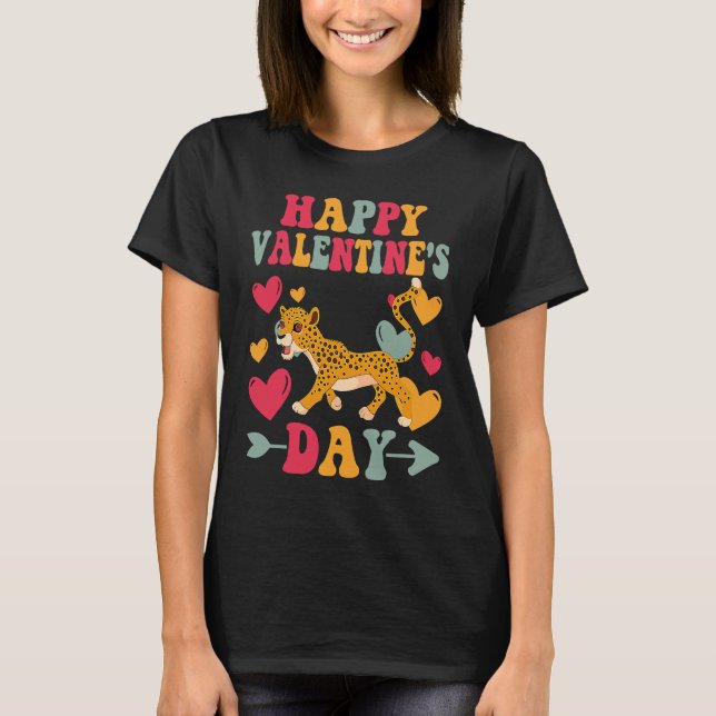 Camiseta Happy Valentines Day Cheetahs Heart Love Groovy (Frente)