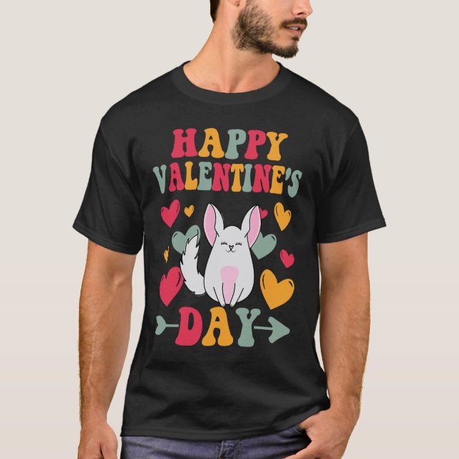 Camiseta Happy Valentines Day Chinchilla Heart Love Groovy (Frente)