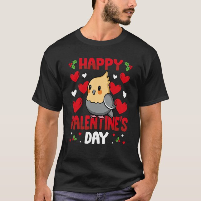 Camiseta Happy Valentines Day Cockatiel Heart Love Animal (Frente)