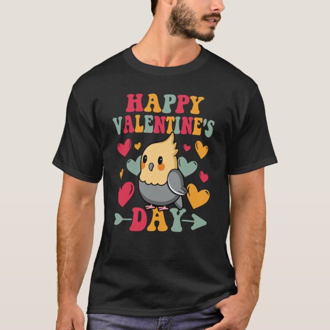 Camiseta Happy Valentines Day Cockatiel Heart Love Groovy (Frente)