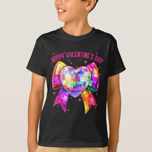 Camiseta Happy Valentine's Day Coquette Disco Ball Heart Gi (Frente)