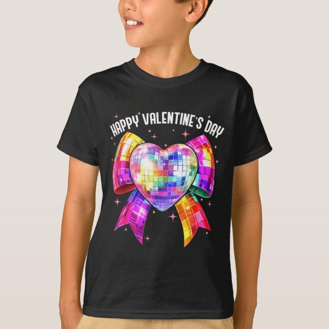 Camiseta Happy Valentine's Day Coquette Disco Ball Heart Gi (Frente)