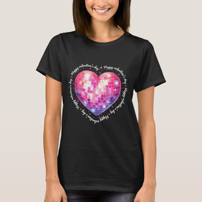 Camiseta Happy Valentine's Day Coquette Nk Disco Ball Heart (Frente)