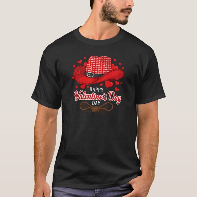 Camiseta Happy Valentine's Day Cowboy Hat Rope (Frente)
