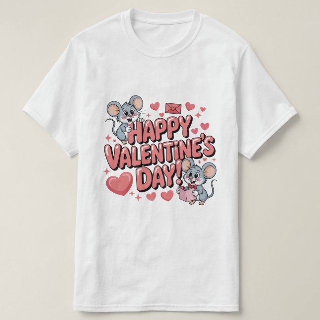 Camiseta happy-valentines-day-cute-mice-hearts-typography-t (Frente do Design)