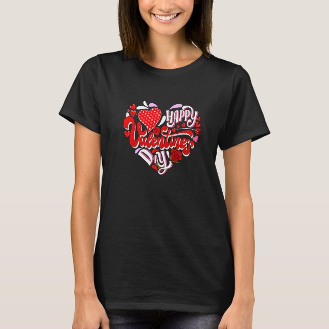 Camiseta Happy Valentine's Day Cute Red Heart Valentine Pre (Frente)