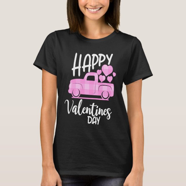 Camiseta Happy Valentines Day Cute Retro Pink Heart Plaid T (Frente)