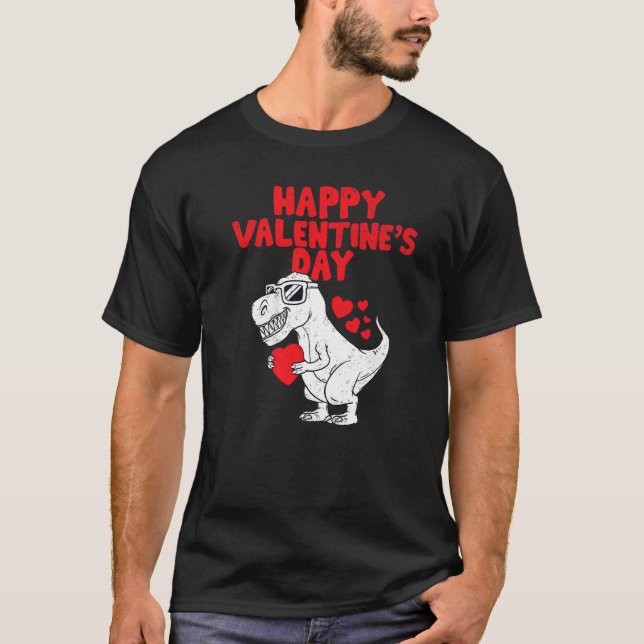 Camiseta Happy Valentines Day Dinosaur Trex Toddler Boys Ki (Frente)