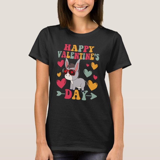 Camiseta Happy Valentines Day Donkey Heart Love Groovy (Frente)
