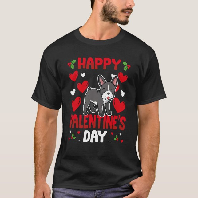 Camiseta Happy Valentines Day French Bulldog Heart Love Ani (Frente)