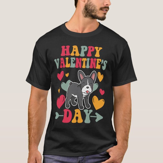 Camiseta Happy Valentines Day French Bulldog Heart Love Gro (Frente)