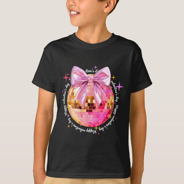 Camiseta Happy Valentine's Day Funny Coquette Disco Ball Gi (Frente)