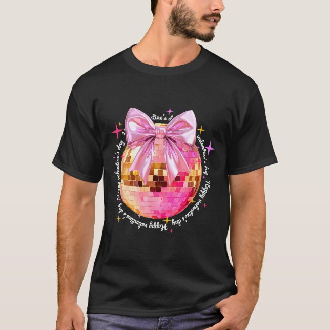Camiseta Happy Valentine's Day Funny Coquette Disco Ball Gi (Frente)