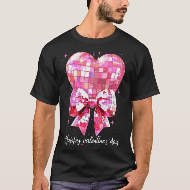 Camiseta Happy Valentine's Day Funny Coquette Disco Ball He (Frente)