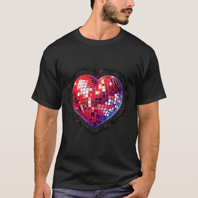 Camiseta Happy Valentine's Day Funny Coquette Red Disco Bal (Frente)