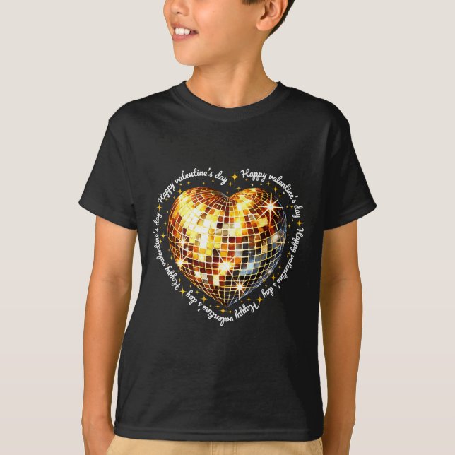 Camiseta Happy Valentine's Day Funny Gold Coquette Disco Ba (Frente)