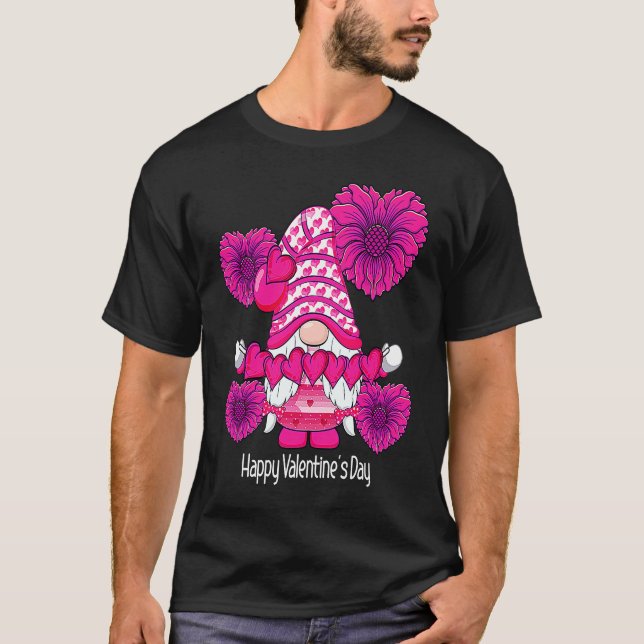 Camiseta Happy Valentine's Day Gnome with Heart Sunflower V (Frente)