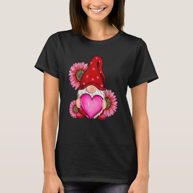 Camiseta Happy Valentine's Day Gnome With Leopard Heart Sun (Frente)